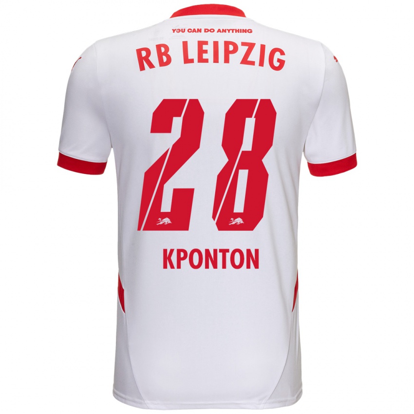 Niño Camiseta Marwan Kponton #28 Blanco Rojo 1ª Equipación 2024/25 La Camisa