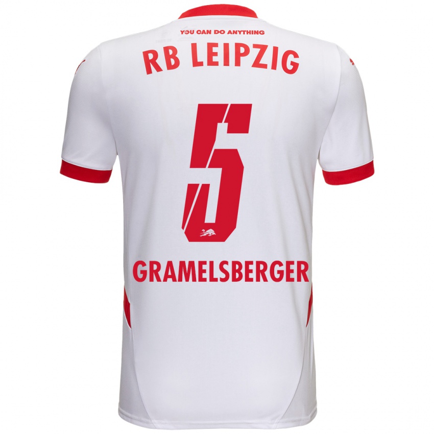 Niño Camiseta Lennert Gramelsberger #5 Blanco Rojo 1ª Equipación 2024/25 La Camisa