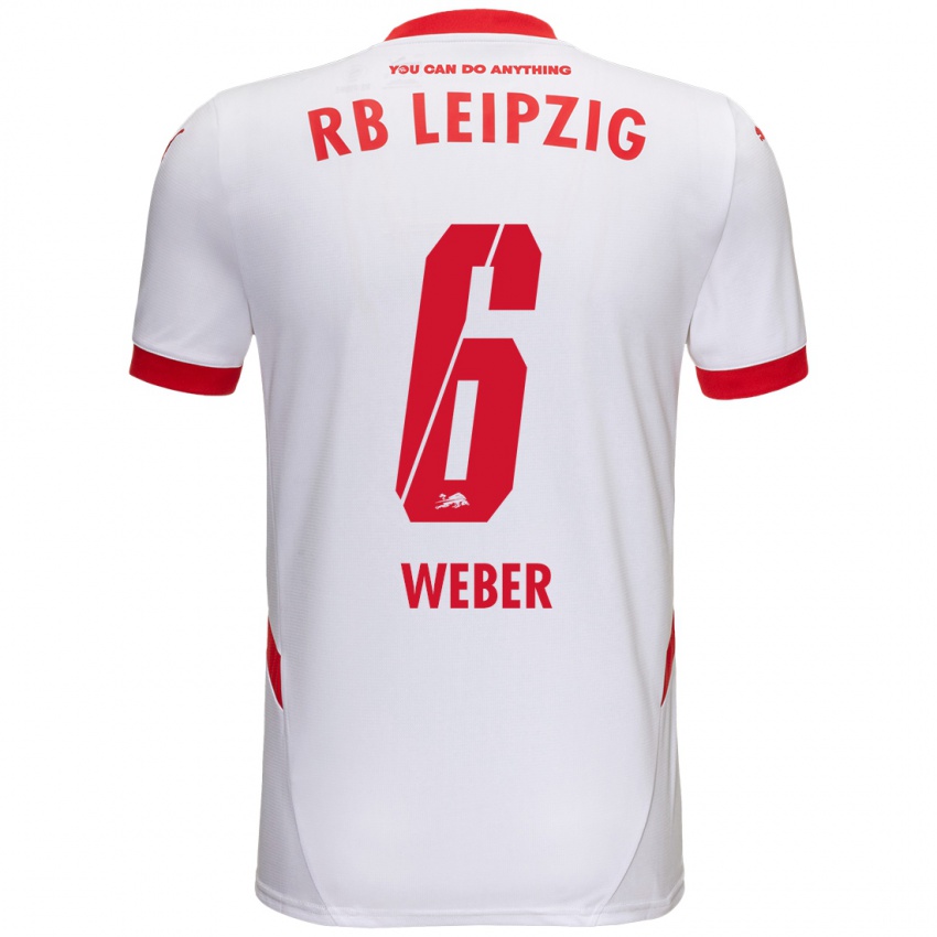 Niño Camiseta Samuel Weber #6 Blanco Rojo 1ª Equipación 2024/25 La Camisa