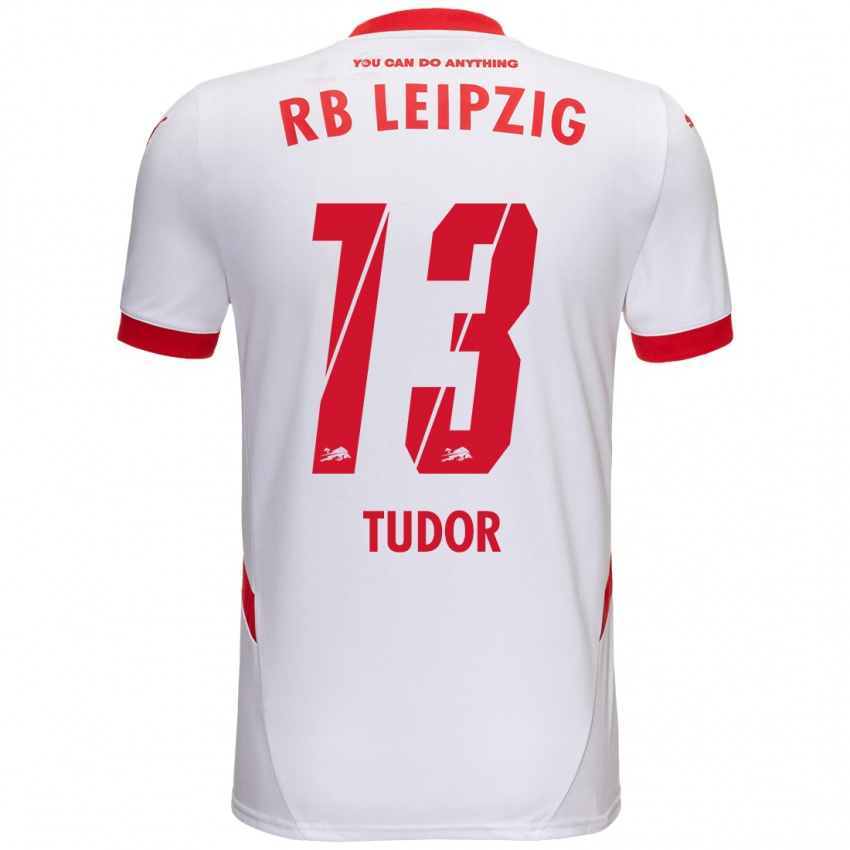 Niño Camiseta Aaron Tudor #13 Blanco Rojo 1ª Equipación 2024/25 La Camisa