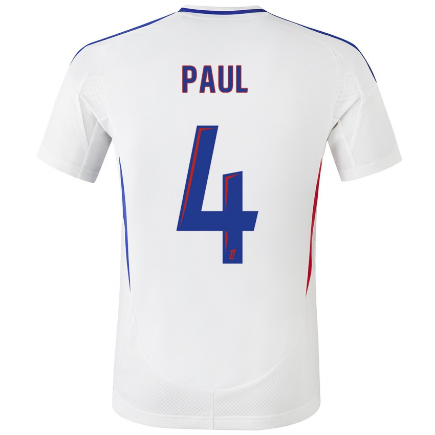 Niño Camiseta Paul Akouokou #4 Blanco Azul 1ª Equipación 2024/25 La Camisa