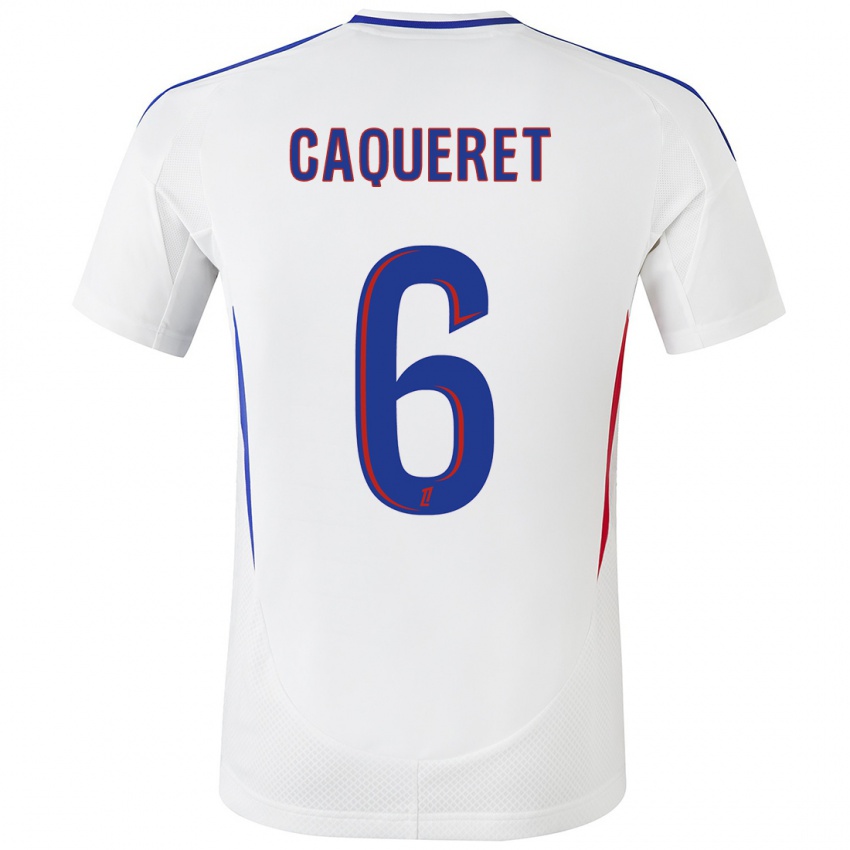 Niño Camiseta Maxence Caqueret #6 Blanco Azul 1ª Equipación 2024/25 La Camisa