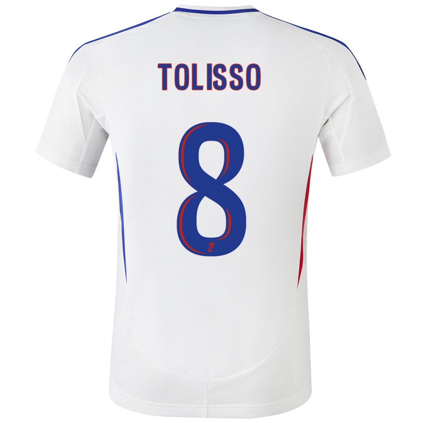 Niño Camiseta Corentin Tolisso #8 Blanco Azul 1ª Equipación 2024/25 La Camisa