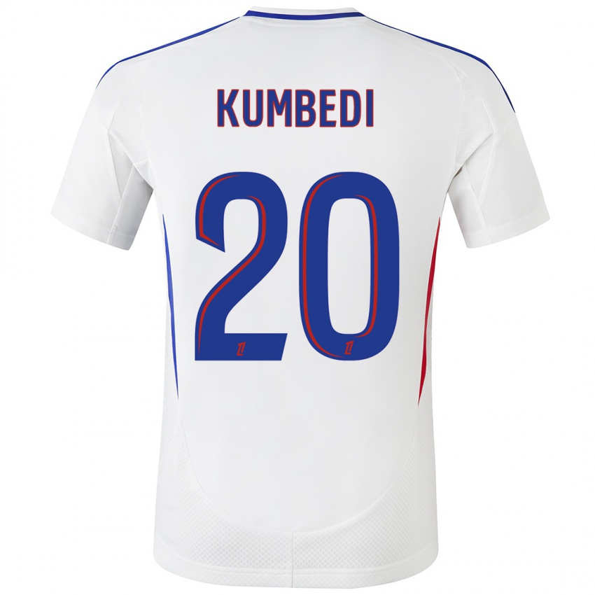 Niño Camiseta Saël Kumbedi #20 Blanco Azul 1ª Equipación 2024/25 La Camisa