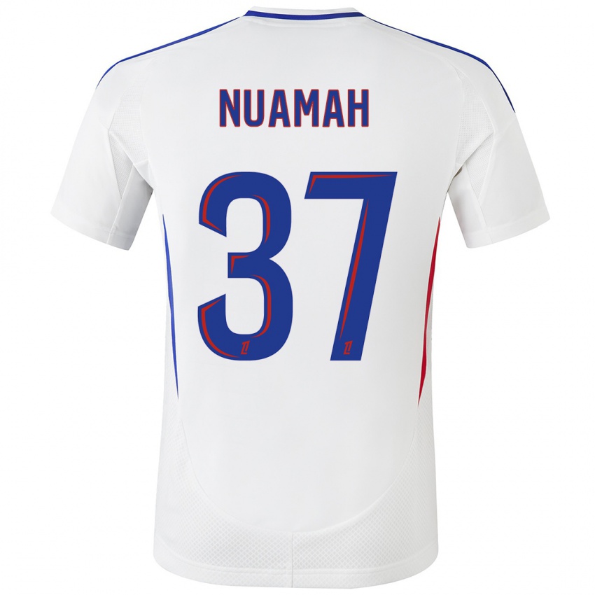 Niño Camiseta Ernest Nuamah #37 Blanco Azul 1ª Equipación 2024/25 La Camisa