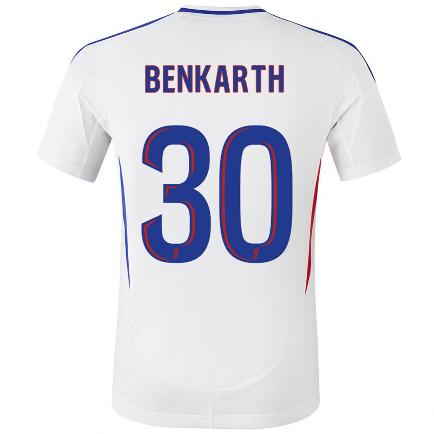 Niño Camiseta Laura Benkarth #30 Blanco Azul 1ª Equipación 2024/25 La Camisa