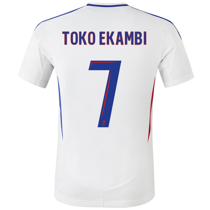 Niño Camiseta Karl Toko Ekambi #7 Blanco Azul 1ª Equipación 2024/25 La Camisa