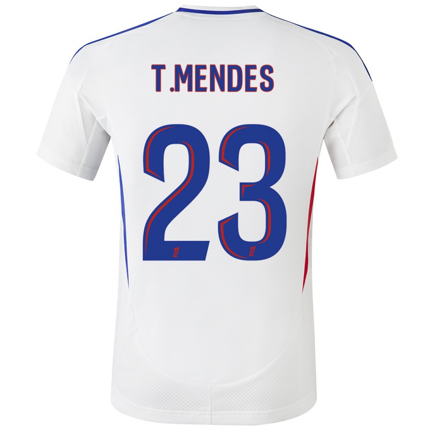 Niño Camiseta Thiago Mendes #23 Blanco Azul 1ª Equipación 2024/25 La Camisa