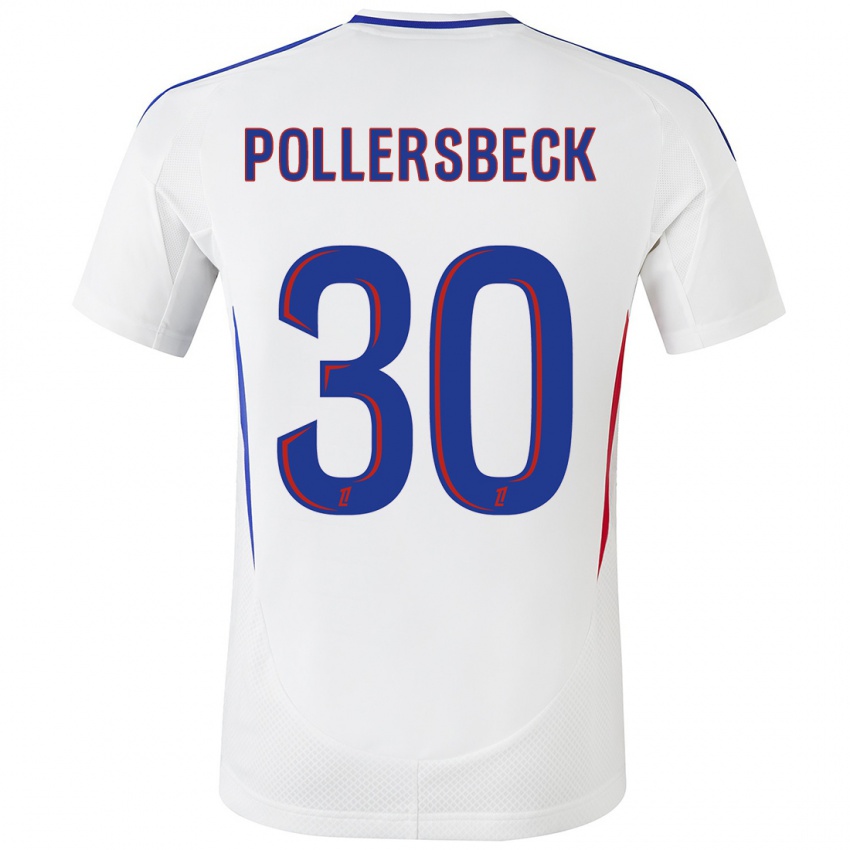 Niño Camiseta Julian Pollersbeck #30 Blanco Azul 1ª Equipación 2024/25 La Camisa