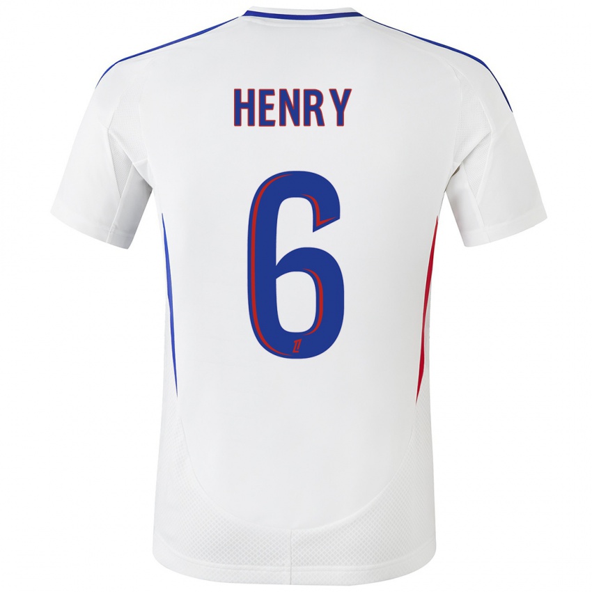 Niño Camiseta Amandine Henry #6 Blanco Azul 1ª Equipación 2024/25 La Camisa