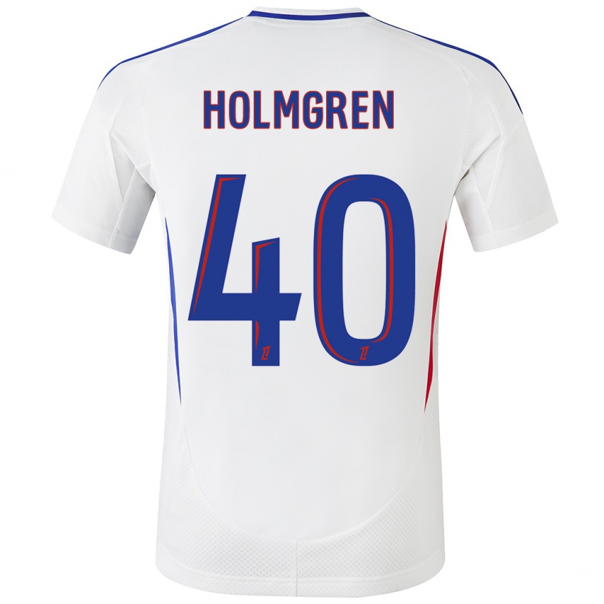 Niño Camiseta Emma Holmgren #40 Blanco Azul 1ª Equipación 2024/25 La Camisa