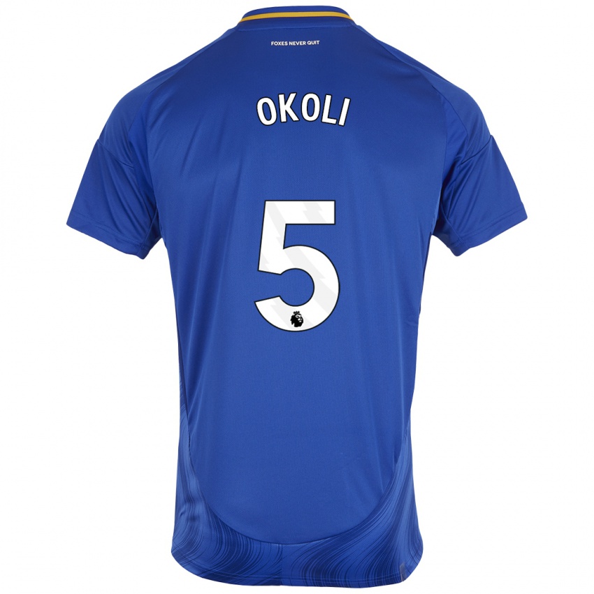 Niño Camiseta Caleb Okoli #5 Azul Blanco 1ª Equipación 2024/25 La Camisa