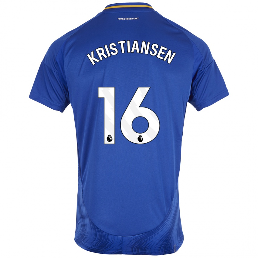 Niño Camiseta Victor Kristiansen #16 Azul Blanco 1ª Equipación 2024/25 La Camisa