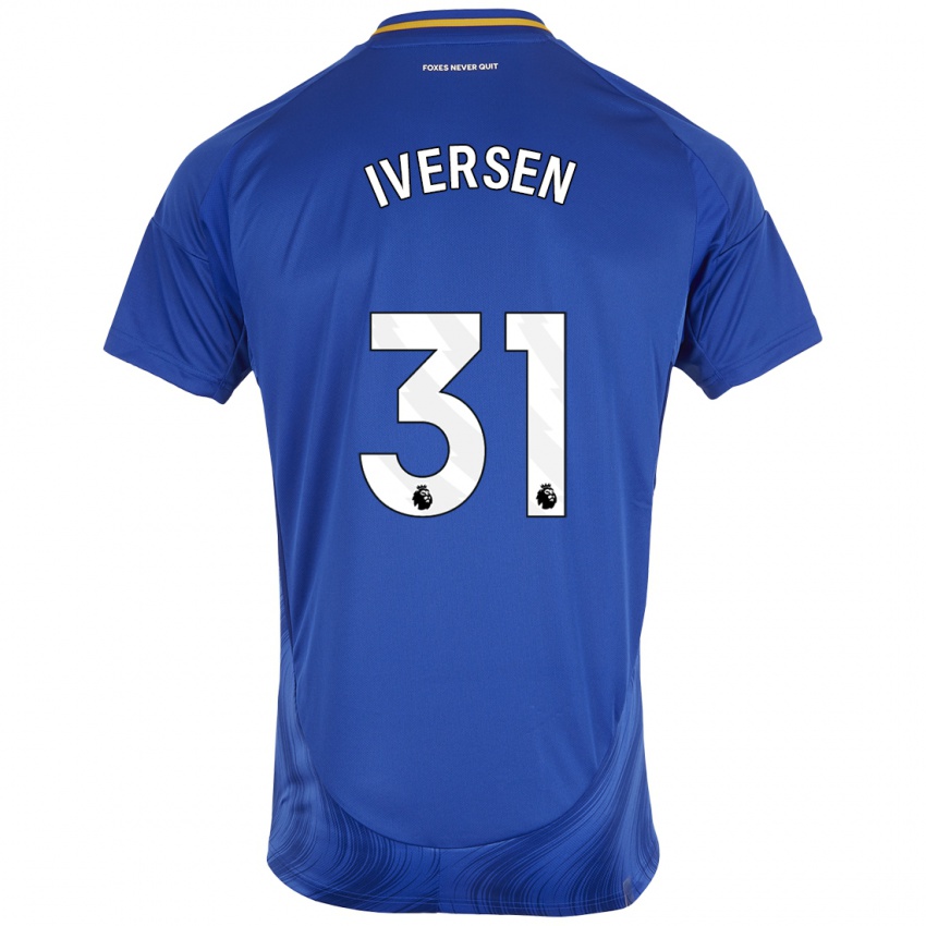 Niño Camiseta Daniel Iversen #31 Azul Blanco 1ª Equipación 2024/25 La Camisa