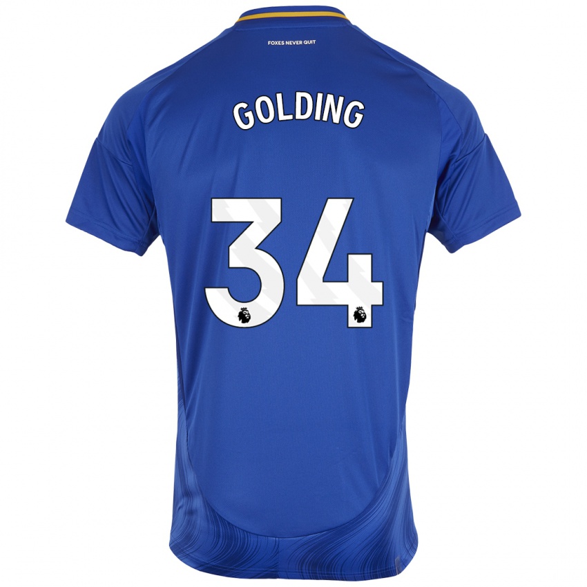 Niño Camiseta Michael Golding #34 Azul Blanco 1ª Equipación 2024/25 La Camisa