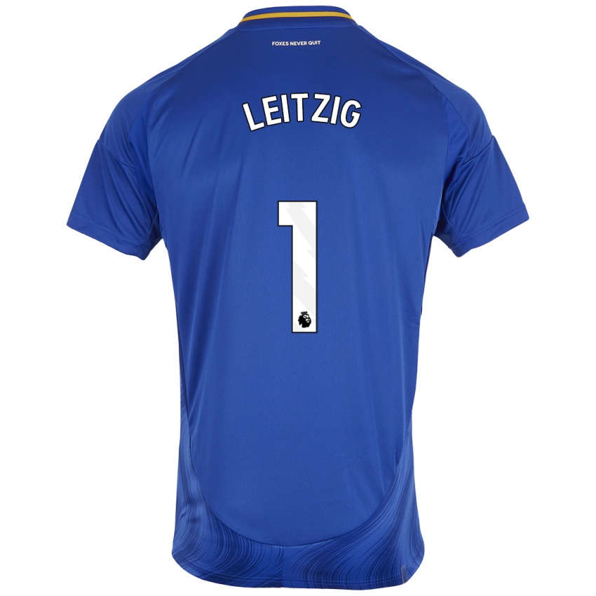 Niño Camiseta Janina Leitzig #1 Azul Blanco 1ª Equipación 2024/25 La Camisa