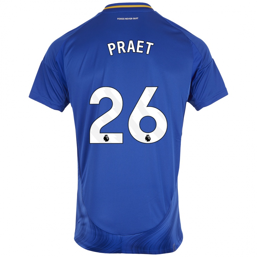 Niño Camiseta Dennis Praet #26 Azul Blanco 1ª Equipación 2024/25 La Camisa