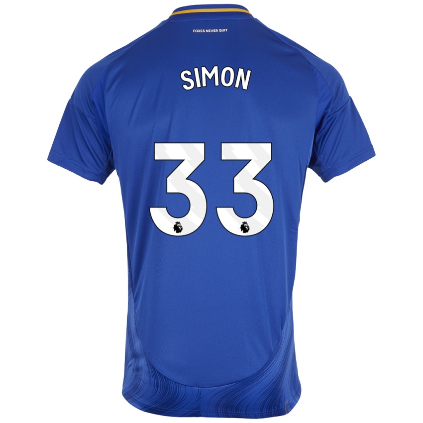 Niño Camiseta Erin Simon #33 Azul Blanco 1ª Equipación 2024/25 La Camisa