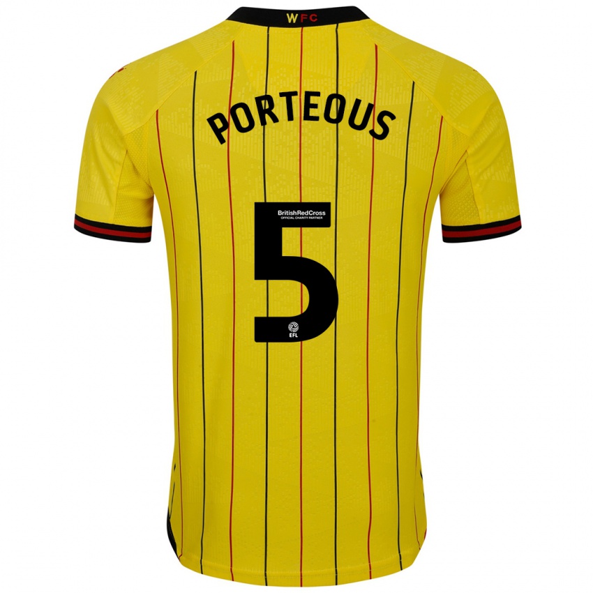 Niño Camiseta Ryan Porteous #5 Amarillo Negro 1ª Equipación 2024/25 La Camisa