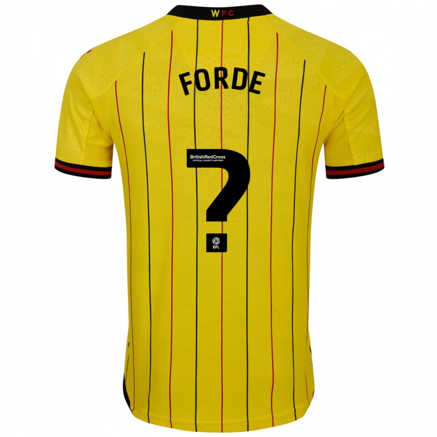 Niño Camiseta Shaqai Forde #0 Amarillo Negro 1ª Equipación 2024/25 La Camisa