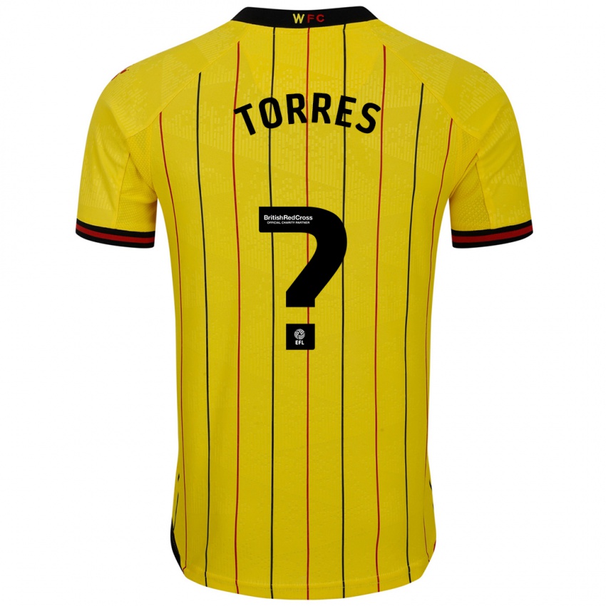 Niño Camiseta Laken Torres #0 Amarillo Negro 1ª Equipación 2024/25 La Camisa