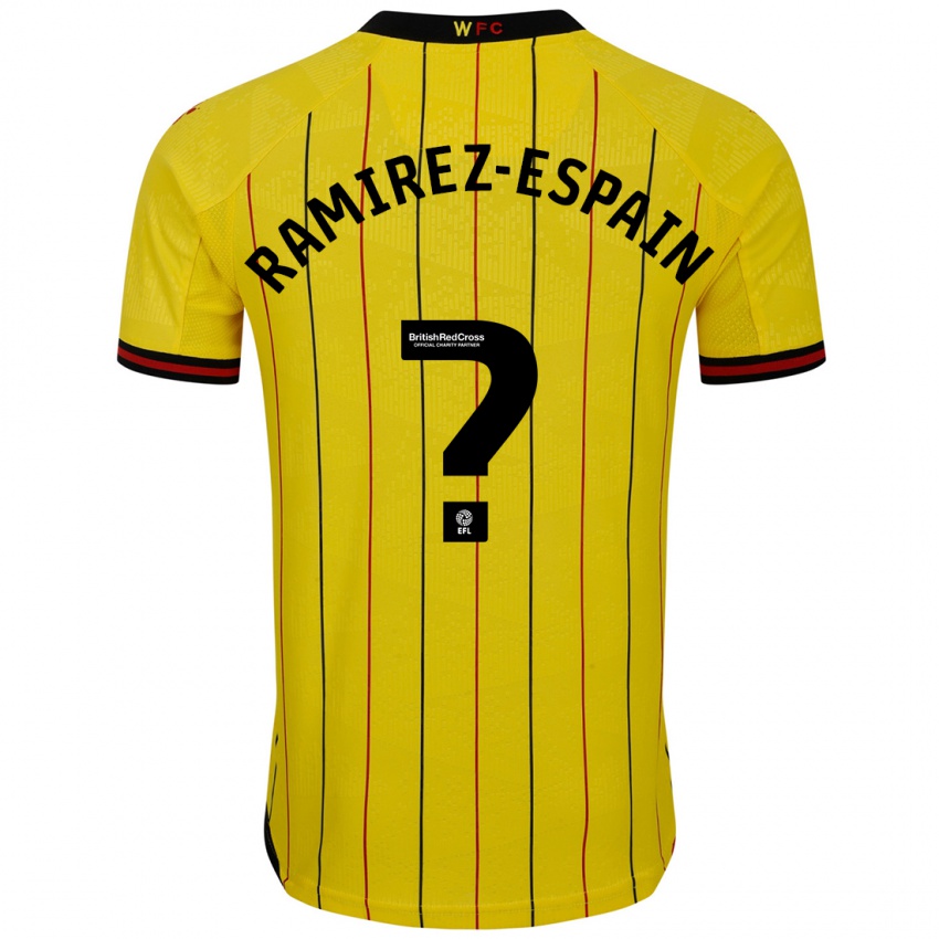 Niño Camiseta Leo Ramirez-Espain #0 Amarillo Negro 1ª Equipación 2024/25 La Camisa