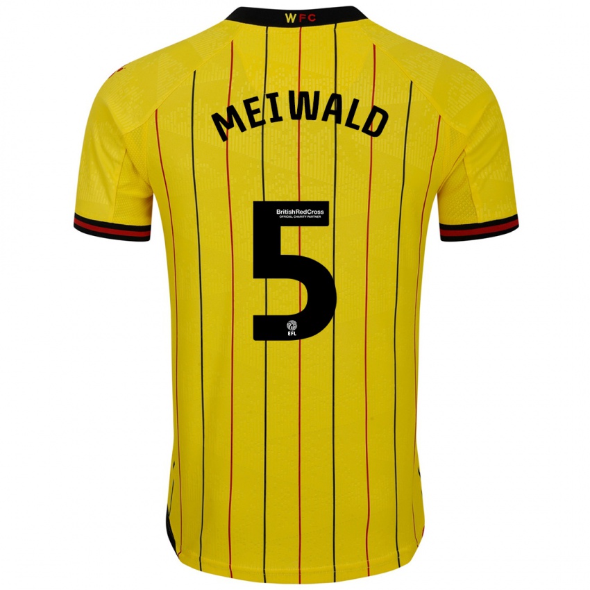 Niño Camiseta Anne Meiwald #5 Amarillo Negro 1ª Equipación 2024/25 La Camisa