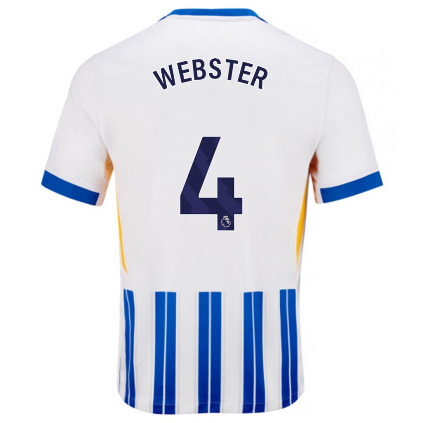 Niño Camiseta Adam Webster #4 Blanco Azul Rayas 1ª Equipación 2024/25 La Camisa