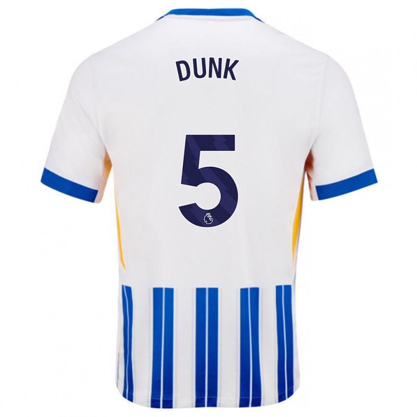 Niño Camiseta Lewis Dunk #5 Blanco Azul Rayas 1ª Equipación 2024/25 La Camisa