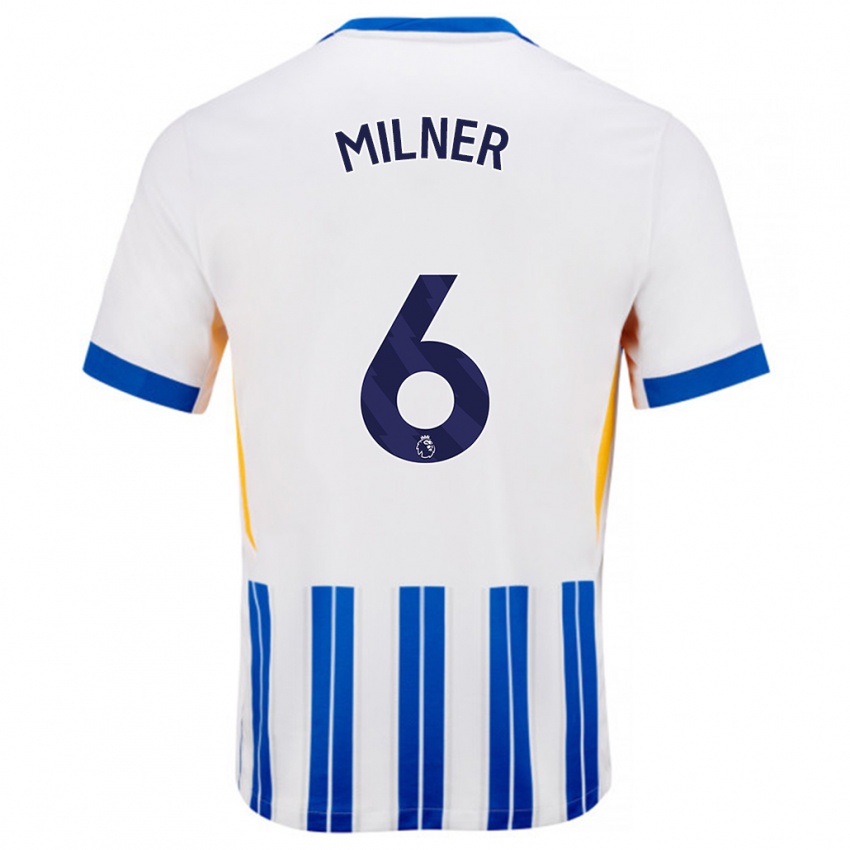 Niño Camiseta James Milner #6 Blanco Azul Rayas 1ª Equipación 2024/25 La Camisa