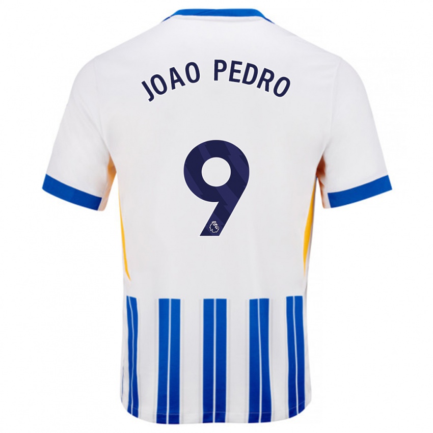 Niño Camiseta João Pedro #9 Blanco Azul Rayas 1ª Equipación 2024/25 La Camisa