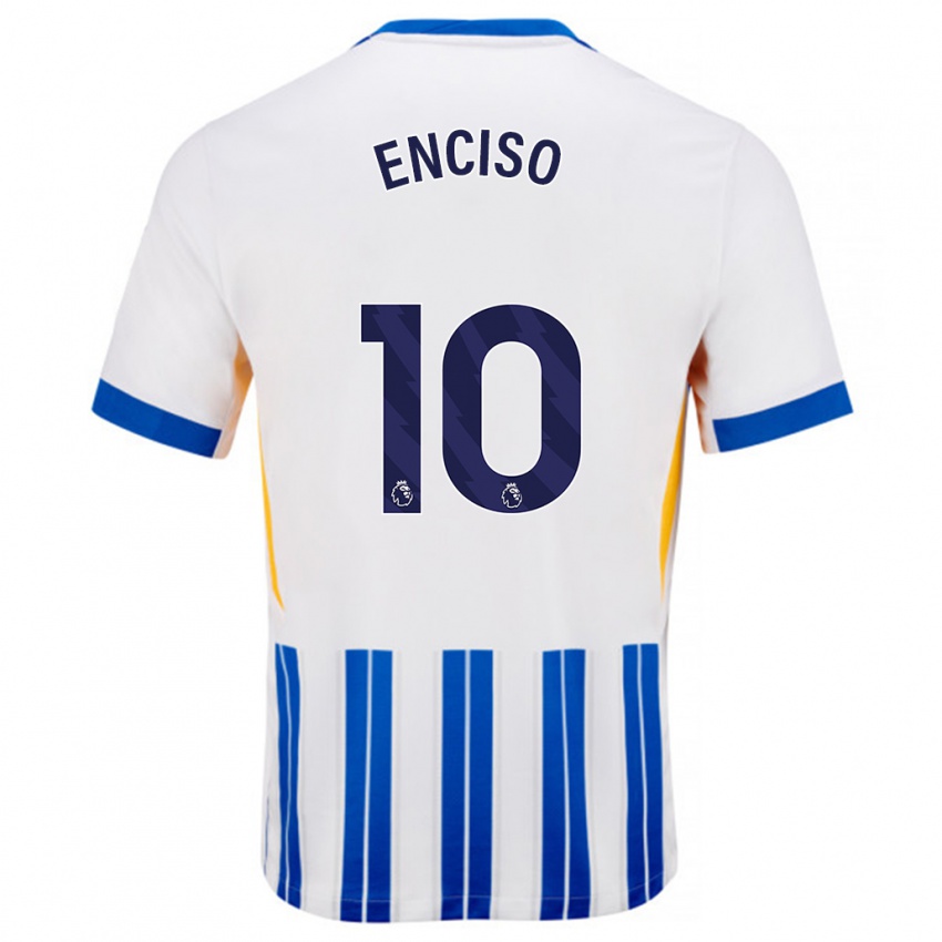 Niño Camiseta Julio Enciso #10 Blanco Azul Rayas 1ª Equipación 2024/25 La Camisa