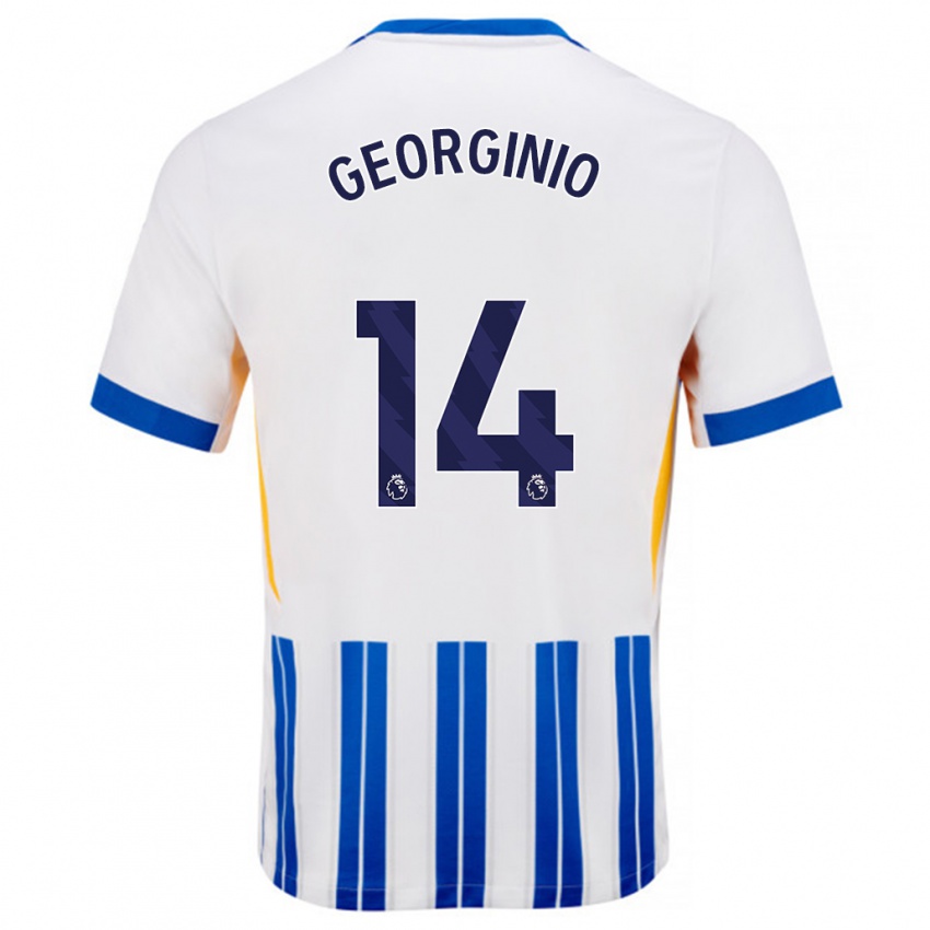 Niño Camiseta Georginio Rutter #14 Blanco Azul Rayas 1ª Equipación 2024/25 La Camisa