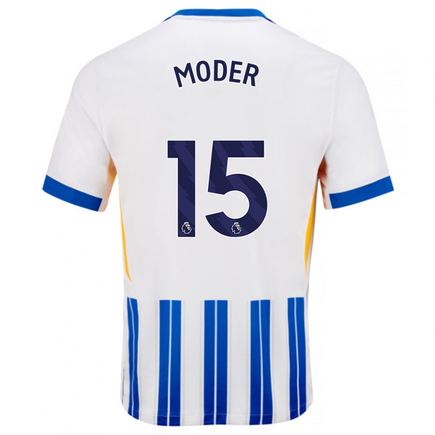 Niño Camiseta Jakub Moder #15 Blanco Azul Rayas 1ª Equipación 2024/25 La Camisa