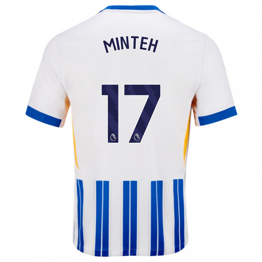 Niño Camiseta Yankuba Minteh #17 Blanco Azul Rayas 1ª Equipación 2024/25 La Camisa