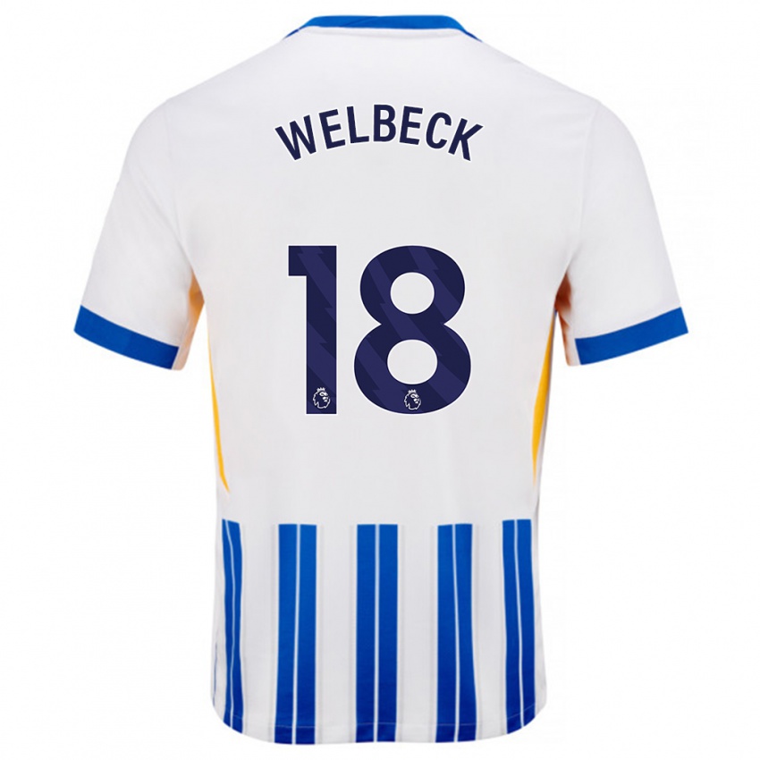 Niño Camiseta Danny Welbeck #18 Blanco Azul Rayas 1ª Equipación 2024/25 La Camisa