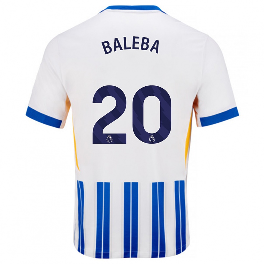 Niño Camiseta Carlos Baleba #20 Blanco Azul Rayas 1ª Equipación 2024/25 La Camisa