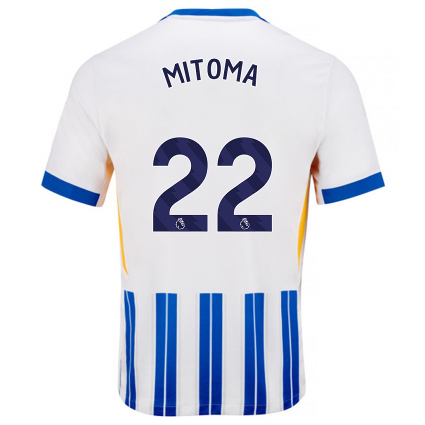 Niño Camiseta Kaoru Mitoma #22 Blanco Azul Rayas 1ª Equipación 2024/25 La Camisa