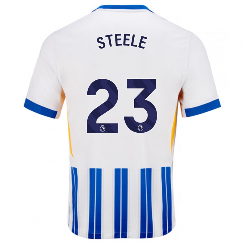 Niño Camiseta Jason Steele #23 Blanco Azul Rayas 1ª Equipación 2024/25 La Camisa