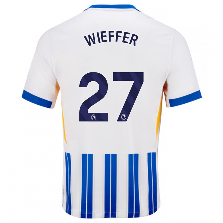 Niño Camiseta Mats Wieffer #27 Blanco Azul Rayas 1ª Equipación 2024/25 La Camisa