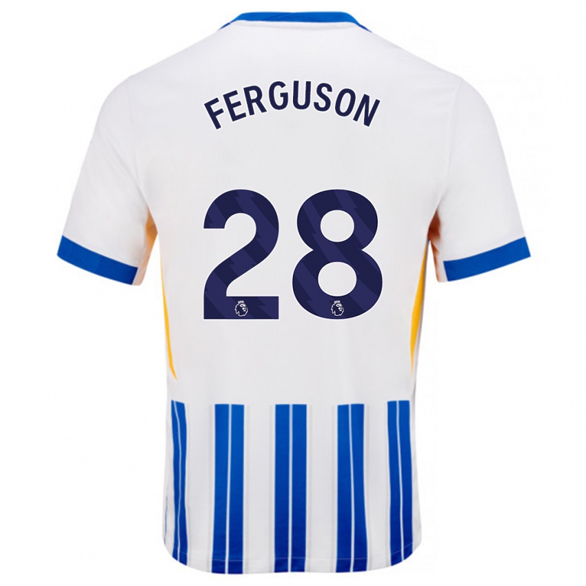 Niño Camiseta Evan Ferguson #28 Blanco Azul Rayas 1ª Equipación 2024/25 La Camisa