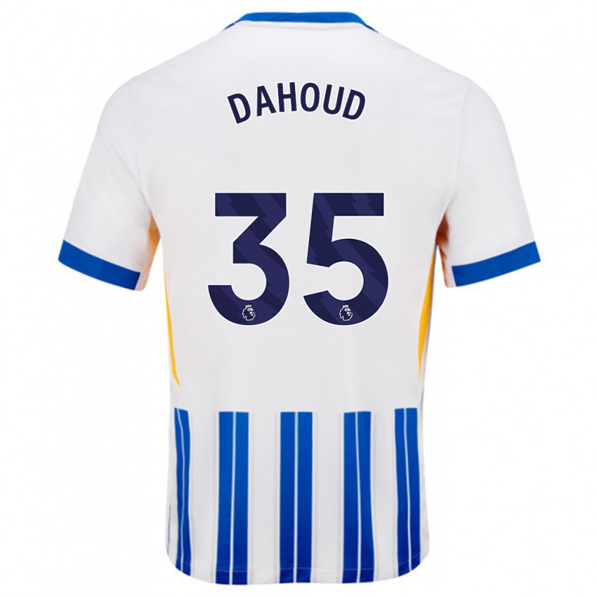 Niño Camiseta Mahmoud Dahoud #35 Blanco Azul Rayas 1ª Equipación 2024/25 La Camisa