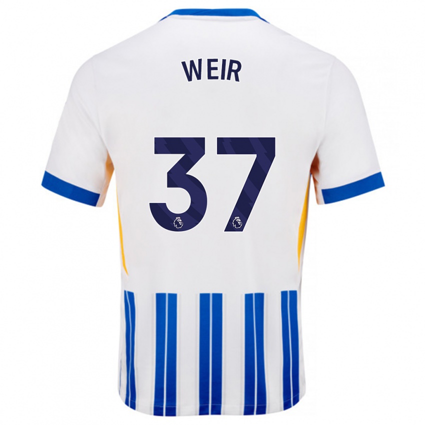 Niño Camiseta Jensen Weir #37 Blanco Azul Rayas 1ª Equipación 2024/25 La Camisa