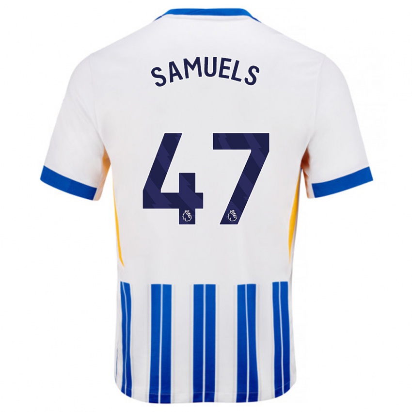 Niño Camiseta Imari Samuels #47 Blanco Azul Rayas 1ª Equipación 2024/25 La Camisa