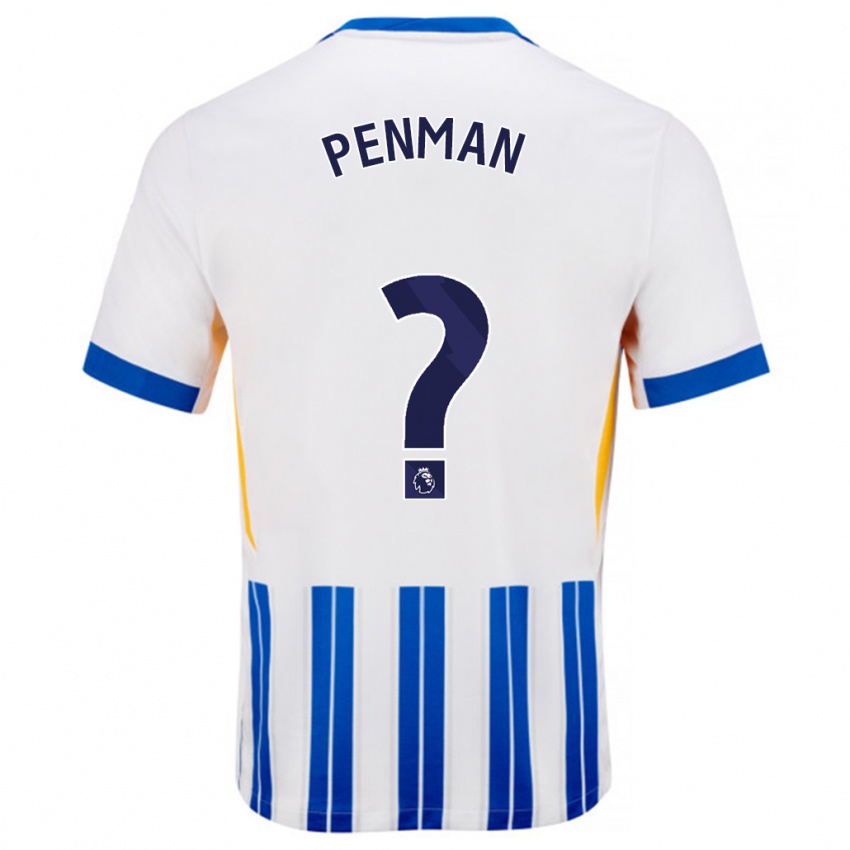 Niño Camiseta Charlie Penman #0 Blanco Azul Rayas 1ª Equipación 2024/25 La Camisa