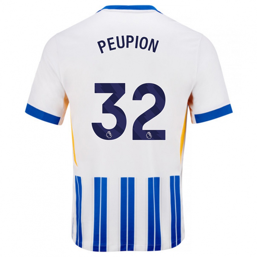 Niño Camiseta Cameron Peupion #32 Blanco Azul Rayas 1ª Equipación 2024/25 La Camisa