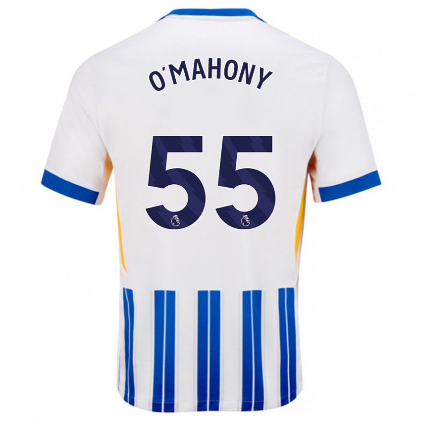 Niño Camiseta Mark O'mahony #55 Blanco Azul Rayas 1ª Equipación 2024/25 La Camisa