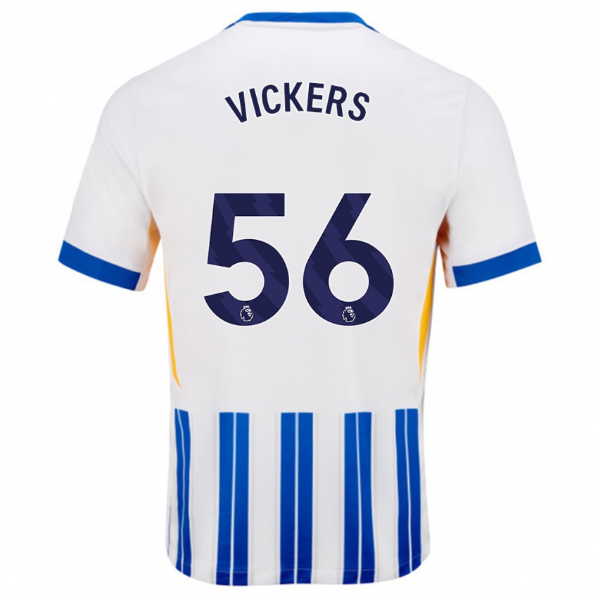 Niño Camiseta Caylan Vickers #56 Blanco Azul Rayas 1ª Equipación 2024/25 La Camisa