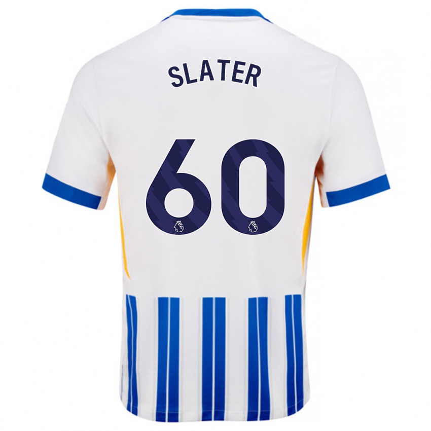 Niño Camiseta Jacob Slater #60 Blanco Azul Rayas 1ª Equipación 2024/25 La Camisa