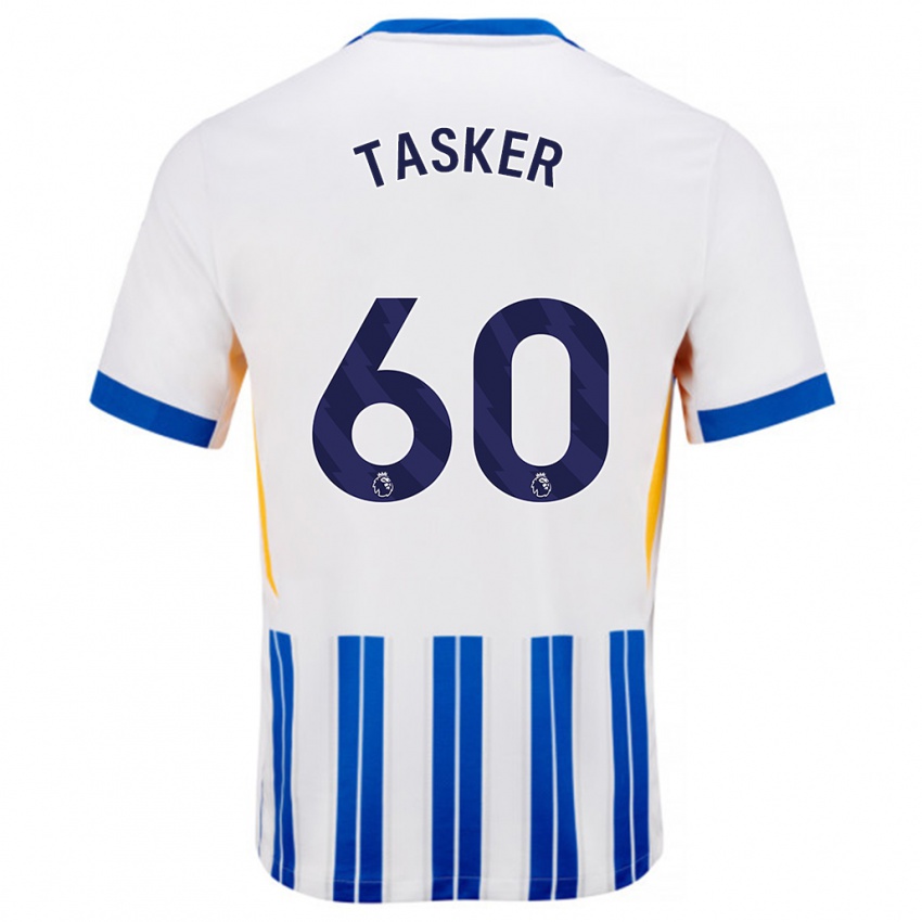 Niño Camiseta Charlie Tasker #60 Blanco Azul Rayas 1ª Equipación 2024/25 La Camisa